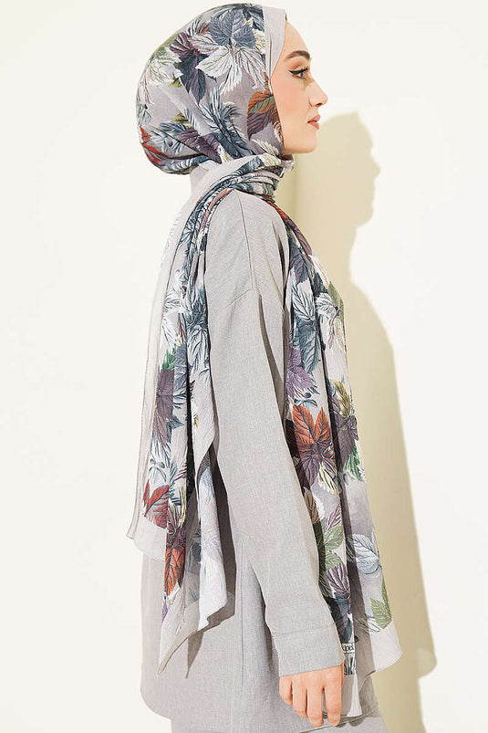 Kraş Gris Pierre À Motifs Feuilles Colorées