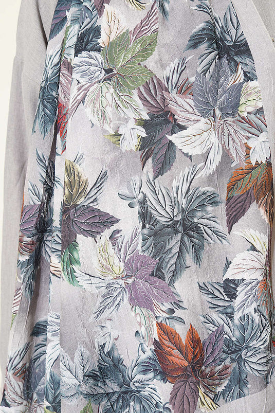 Kraş Gris Pierre À Motifs Feuilles Colorées