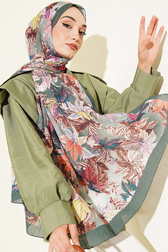 Colorful Leaf Patterned Kraş In Emerald