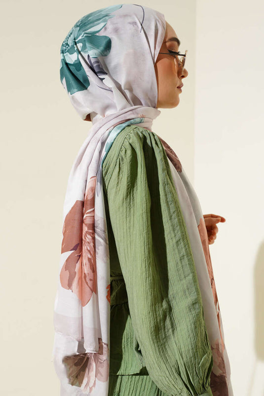 Retro Çiçek Desenli Şal Bej