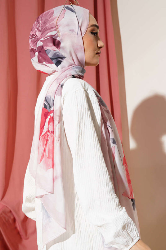 Retro Çiçek Desenli Şal Pudra