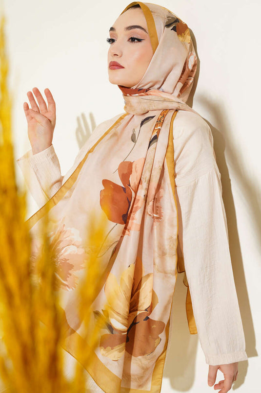 Retro sjaal met bloemenprint, geel