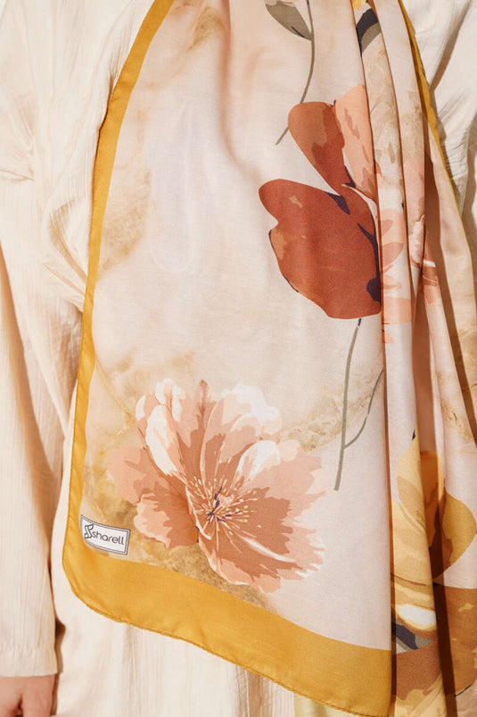 Retro sjaal met bloemenprint, geel