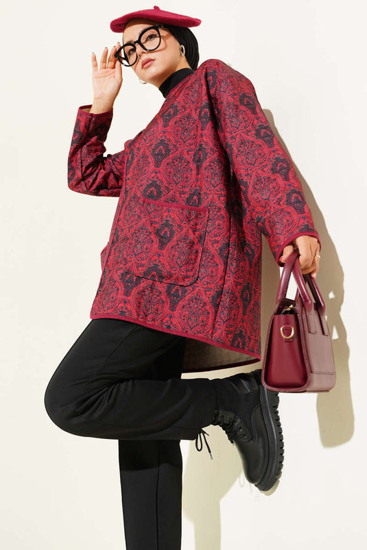 جاكيت مبطن بنمط ريترو - بوردو