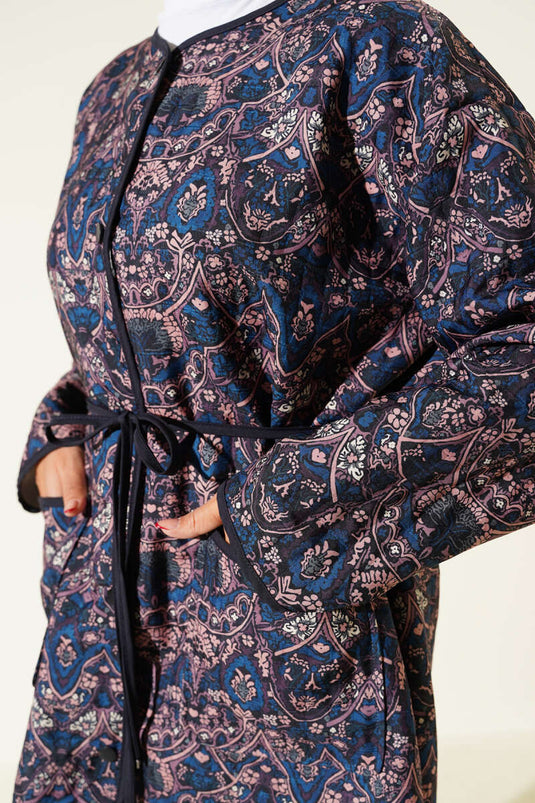 Retro Desen Kapitone Ceket Lacivert