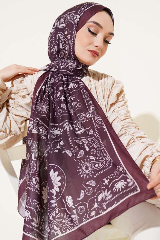 Châle rayé à bordure à motif rétro, marron amer