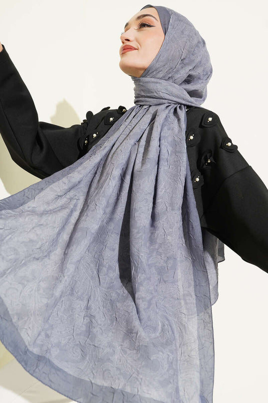 شال كاش رمادي بنقشة عتيقة من الخيزران