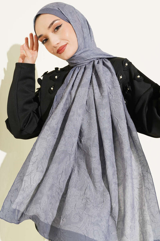 شال كاش رمادي بنقشة عتيقة من الخيزران