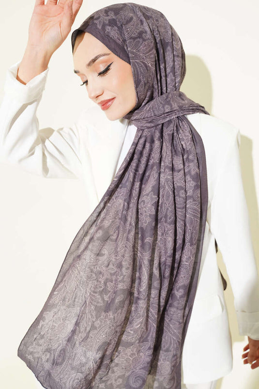 Retro Desenli Bambu Kraş Şal Kestane