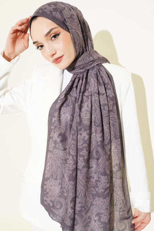 Retro Desenli Bambu Kraş Şal Kestane