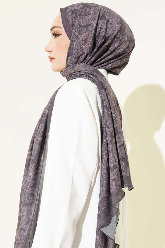 Retro Desenli Bambu Kraş Şal Kestane