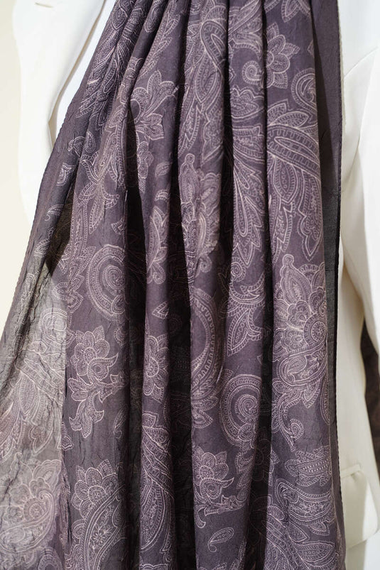 Retro Desenli Bambu Kraş Şal Kestane