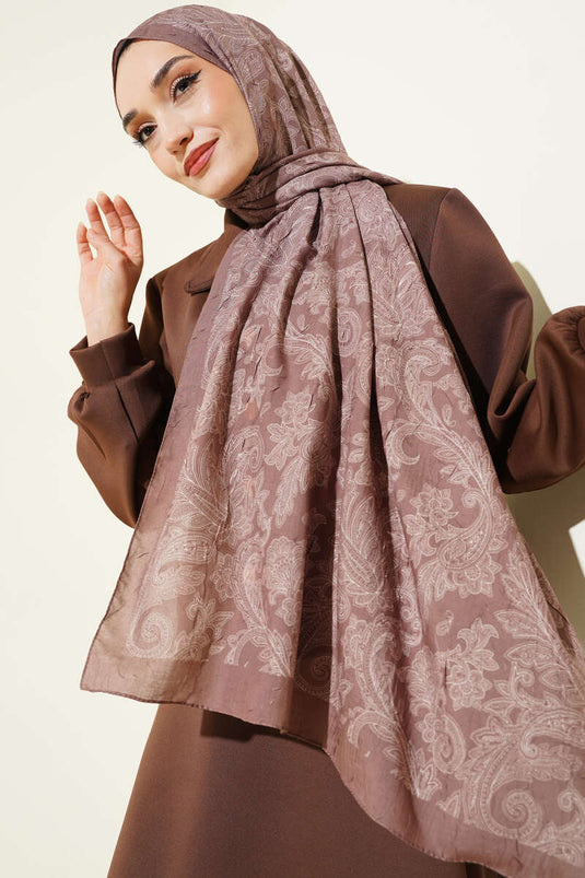 Retro Desenli Bambu Kraş Şal Soft Kahve