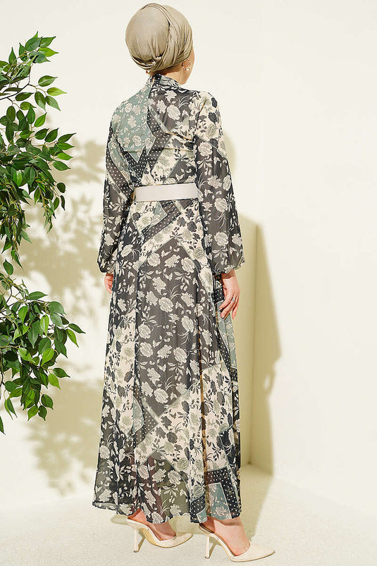 Robe En Chiffon À Motif Rétro Menthe