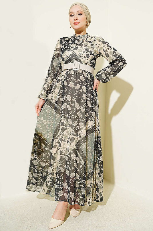 Robe En Chiffon À Motif Rétro Menthe