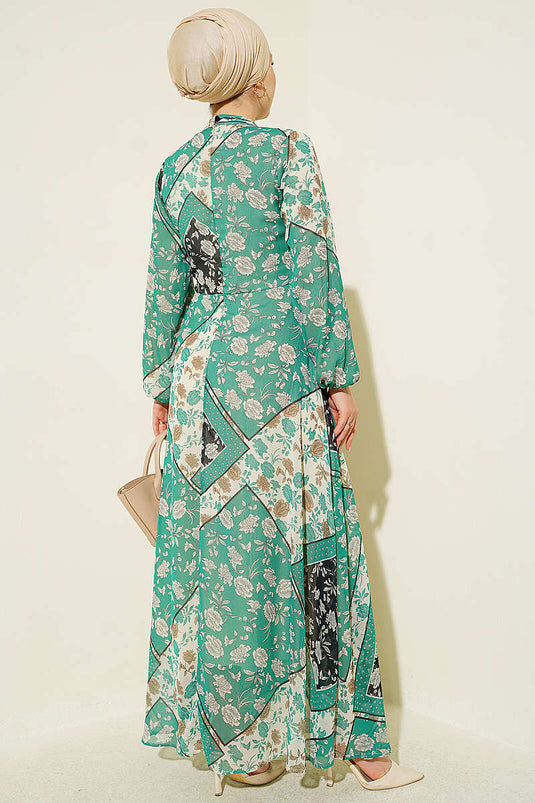 Robe En Chiffon À Motifs Rétro Vert