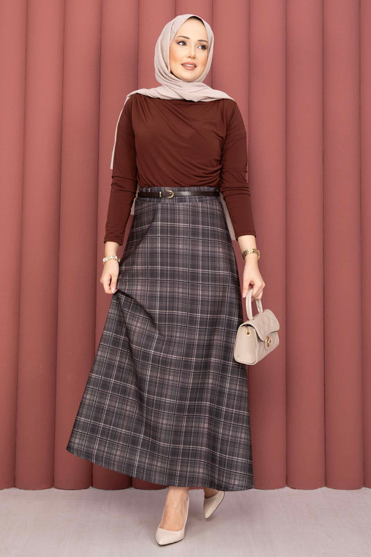 Retro Ekose Desen Scuba Etek Bej