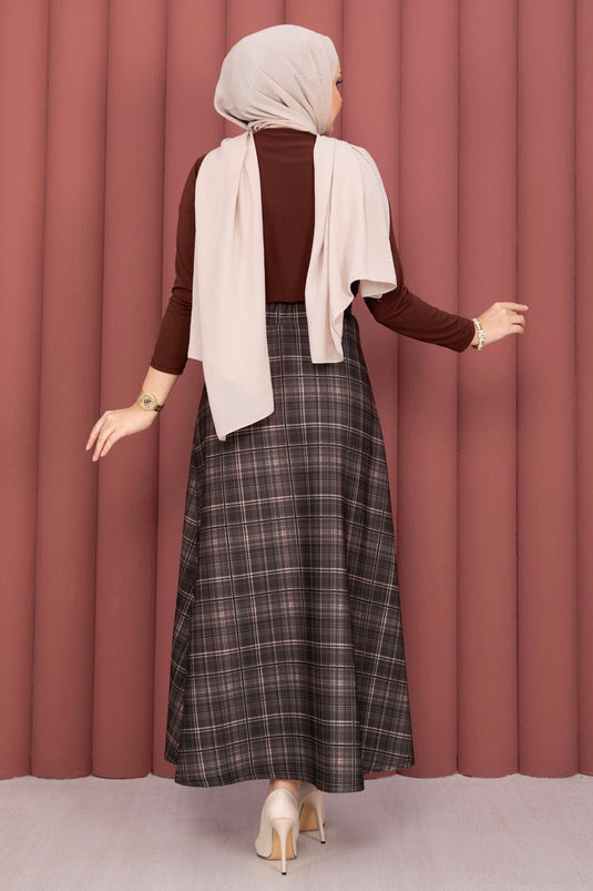 Retro Ekose Desen Scuba Etek Bej