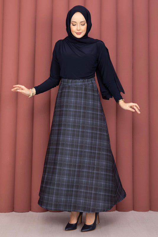 Retro Plaid Pattern Scuba Skirt Lilac