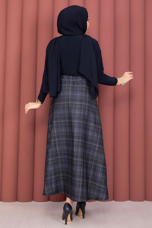 Retro Plaid Pattern Scuba Skirt Lilac