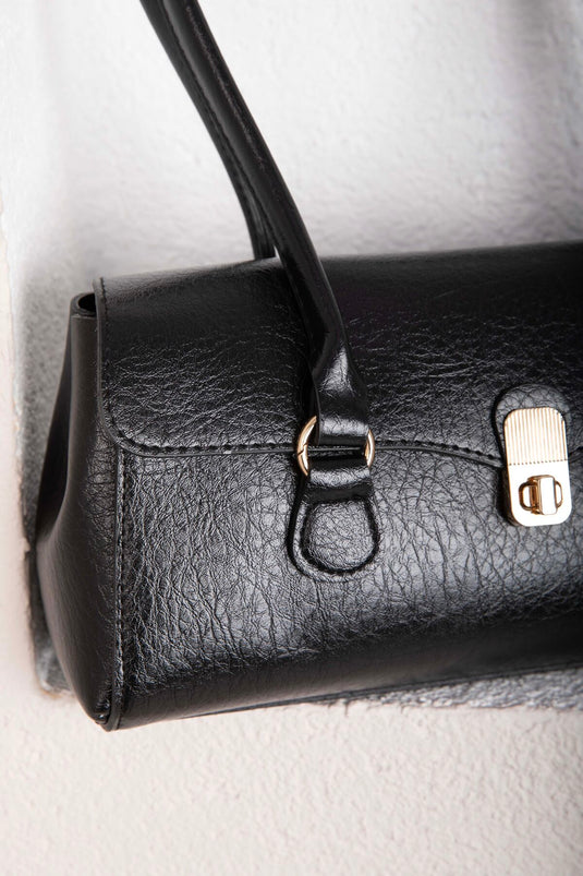 Retro Lock Detailed Baguette Bag Black
