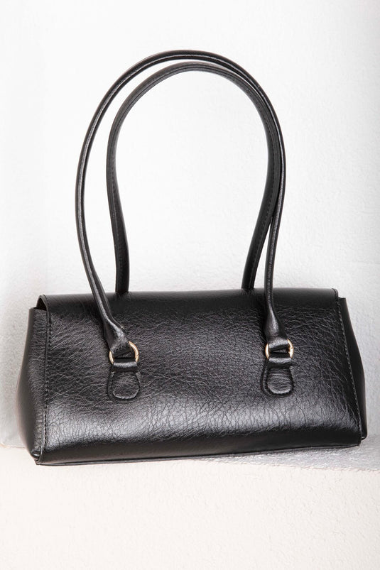 Retro Lock Detailed Baguette Bag Black