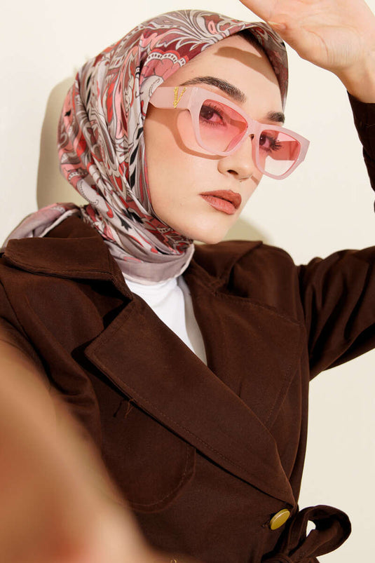 Retro Motifli Modal Eşarp Pudra