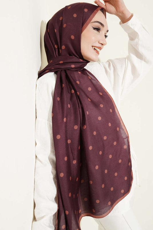 Retro Polka Dot Patterned Scarf Plum