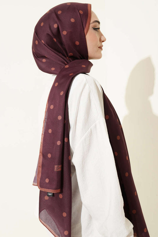 Retro Polka Dot Patterned Scarf Plum