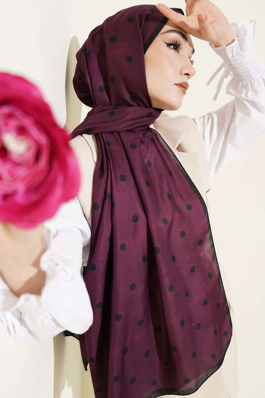 Retro Polka Dot Patterned Scarf Black Purple