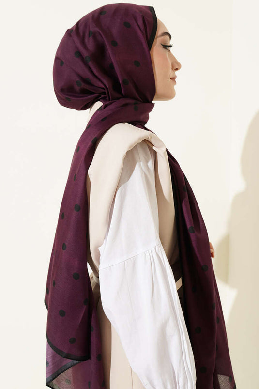 Retro Polka Dot Patterned Scarf Black Purple