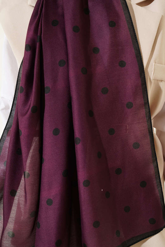 Retro Polka Dot Patterned Scarf Black Purple