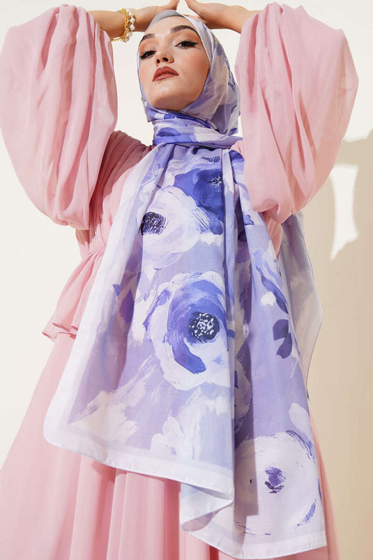 وشاح بنقشة وردة كلاسيكية، لون بنفسجي فاتح