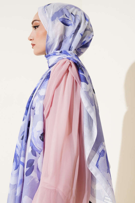 وشاح بنقشة وردة كلاسيكية، لون بنفسجي فاتح