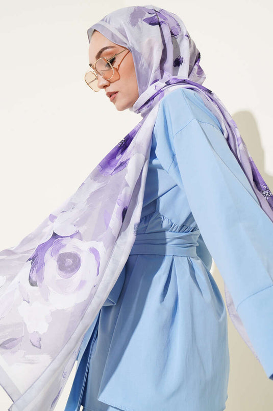 Retro Rose Pattern Scarf Grey