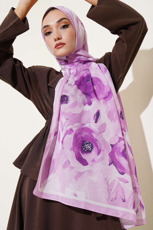 Retro Rose Desen Şal Lila