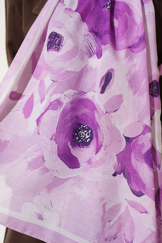 Retro Rose Desen Şal Lila