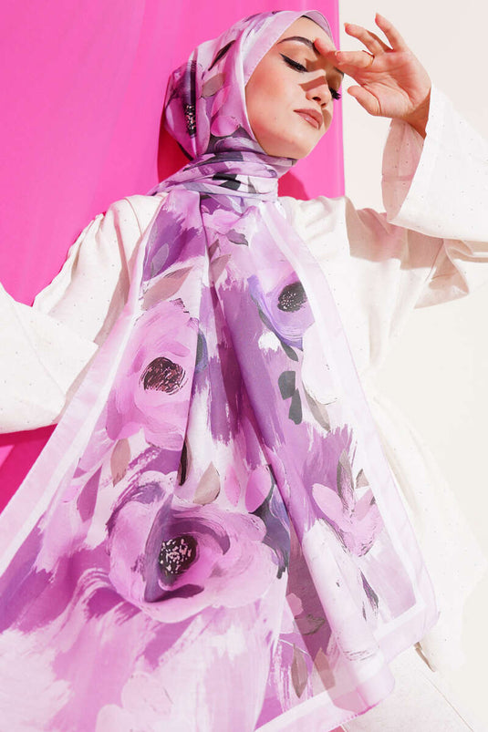 Retro Rose Pattern Shawl Violet