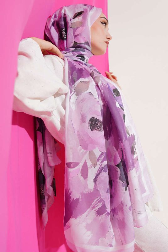 Retro Rose Pattern Shawl Violet