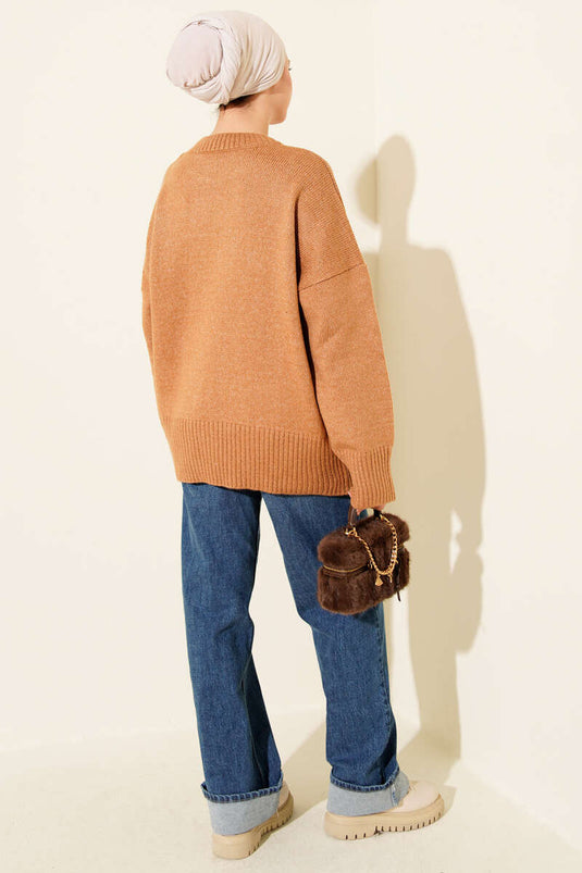 Ribbed Look Knit Tunic Camel