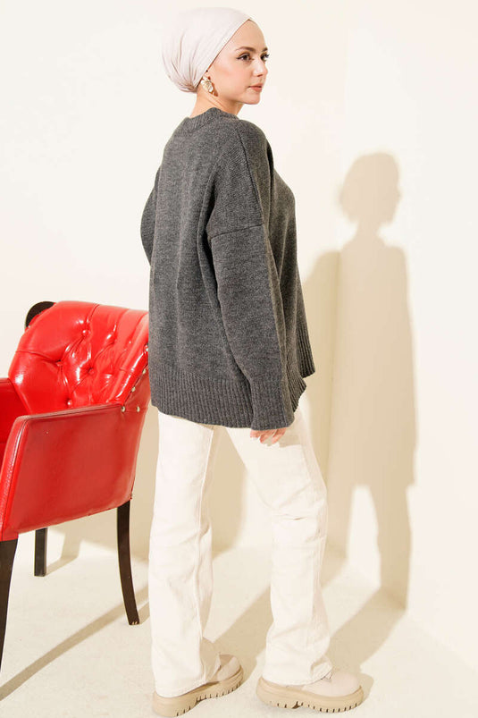 Ribbed Look Knit Tunic, Dark Gray