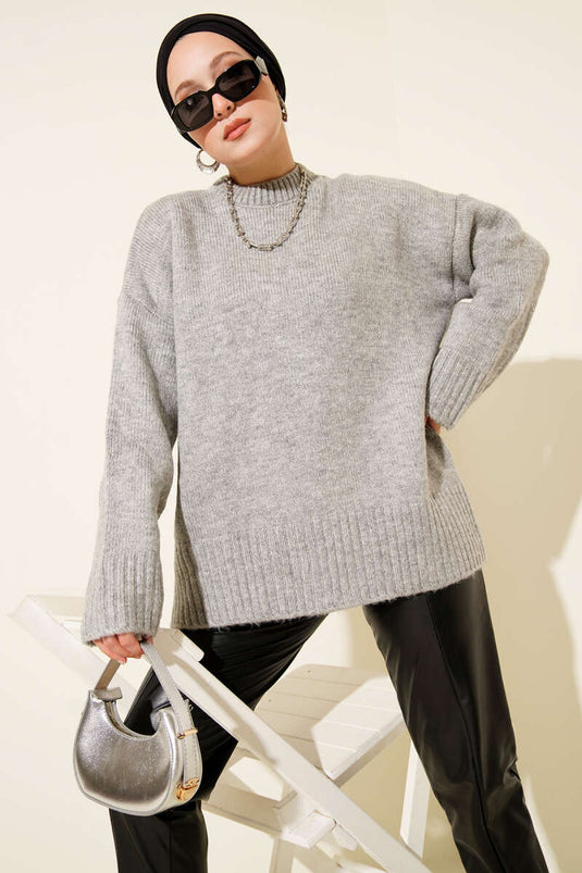 Ribbed Look Knit Tunic Grey
