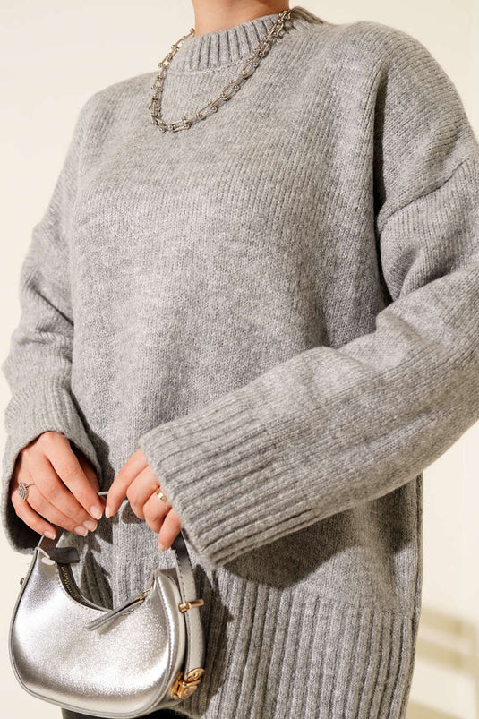 Ribbed Look Knit Tunic Grey