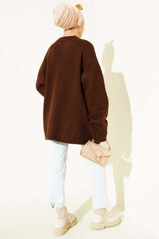 Ribbed Look Knit Tunic, Brown