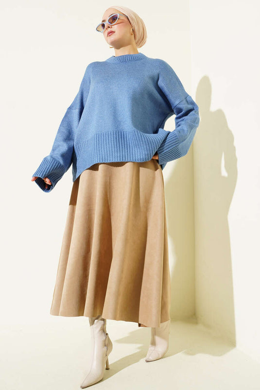 Tunique en tricot à aspect côtelé bleu