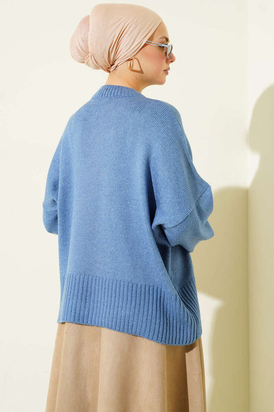 Tunique en tricot à aspect côtelé bleu