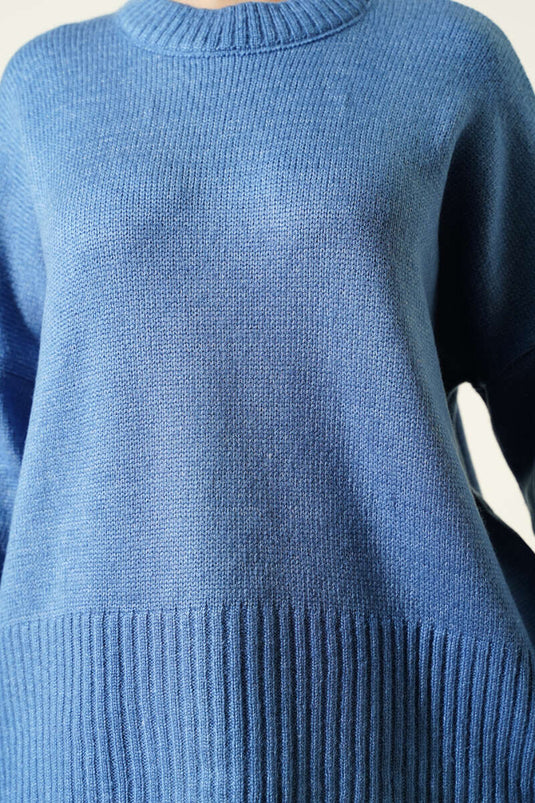 Tunique en tricot à aspect côtelé bleu