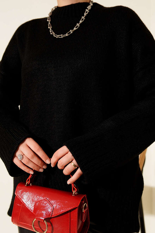 Ribbed Look Knit Tunic Black