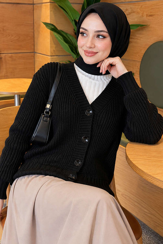 Gilet En Maille Noir À Boutons Et Rayures