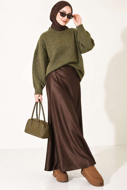 Kaki Rippstrick Tunik Mit Off-Shoulder